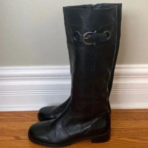 Michelle D Boxy Black Leather Knee High Boots Size 6